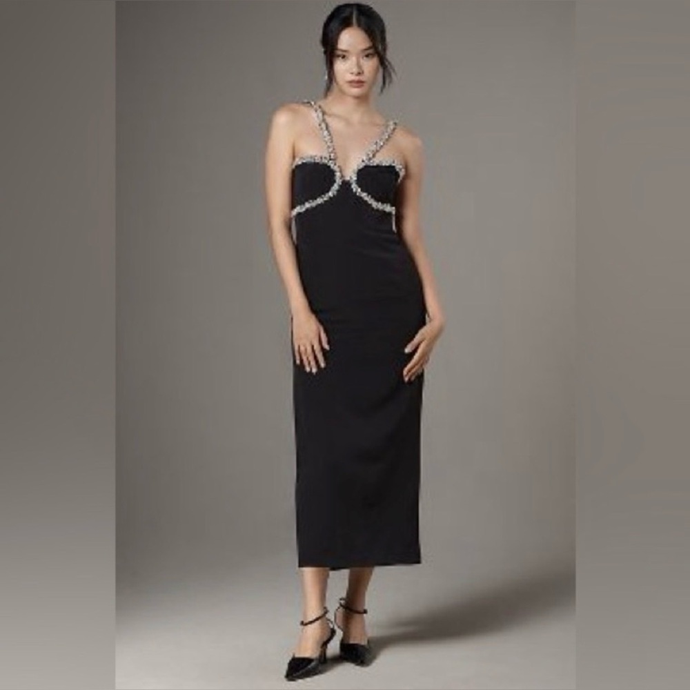 🖤 NWT Anthropologie Bardot Amalia
Diamante Midi Dress Black w/ Faux Bling Size 4